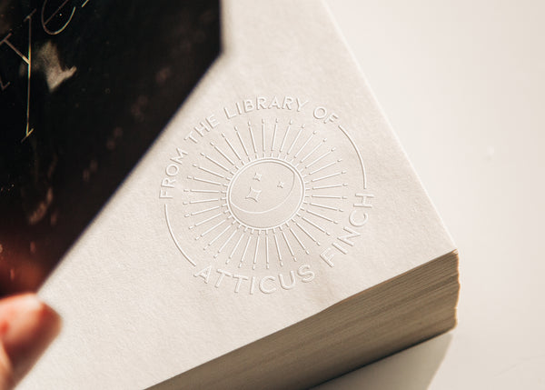 Sun and Crescent Moon Library Book Plate Embosser