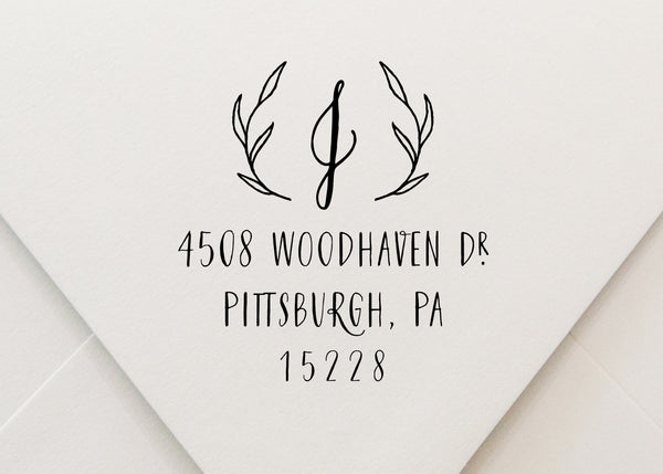 Laurel Monogram Return Address Stamp