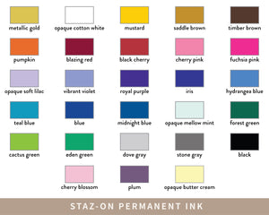 the color chart for stazon permanent ink
