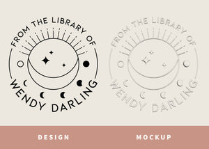 Crescent Moon with Moon Phases Library Book Plate Embosser