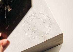 Crescent Moon with Moon Phases Library Book Plate Embosser