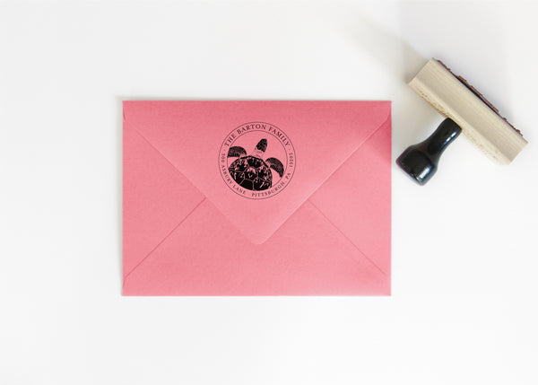 Sea Turtle Round Return Address Stamp