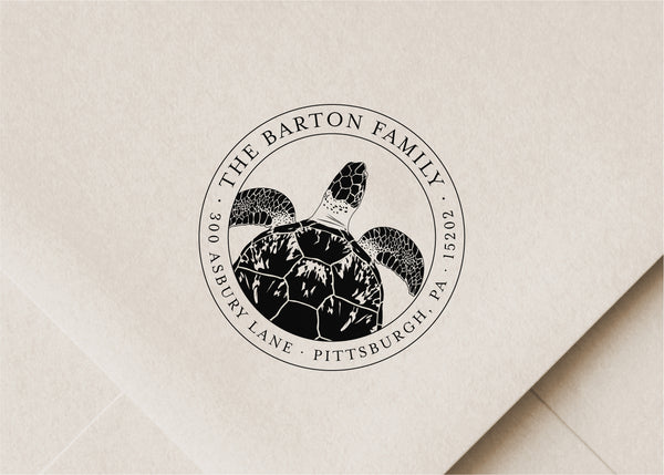 Sea Turtle Round Return Address Stamp