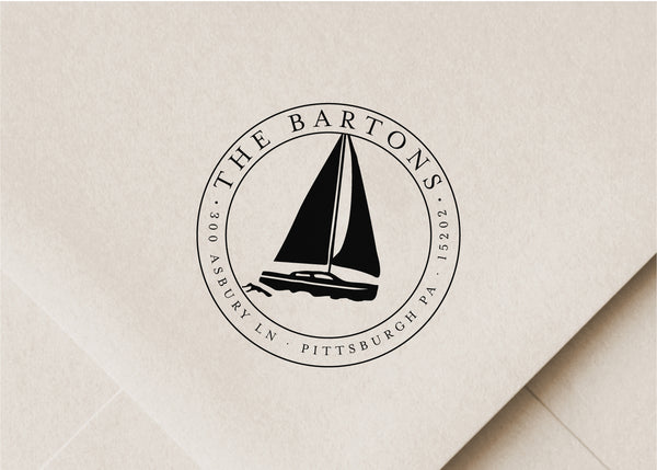 Sailboat Round Return Address Stamp