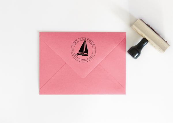 Sailboat Round Return Address Stamp