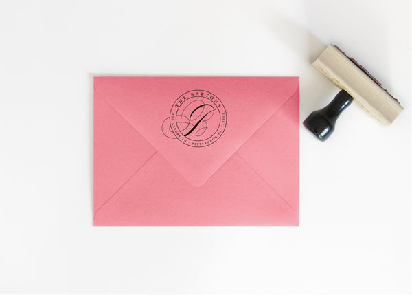 Calligraphy Initial Round Return Address Stamp