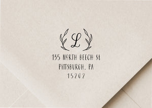Laurel Monogram Return Address Stamp