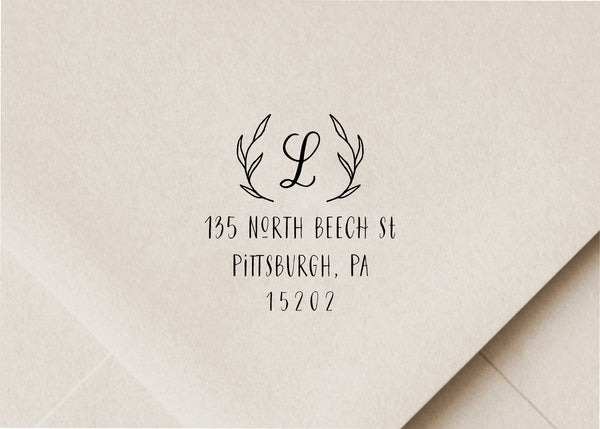 Laurel Monogram Return Address Stamp