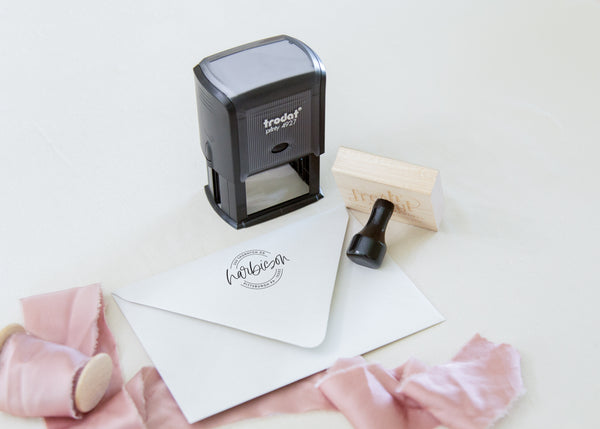 Whimsical Cursive Round Return Address Stamp