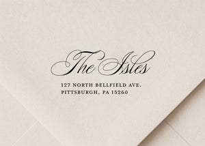 Elegant Script Wedding Return Address Stamp