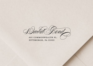 Elegant Script Wedding Return Address Stamp