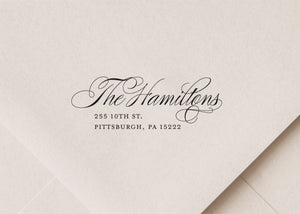 Elegant Script Wedding Return Address Stamp