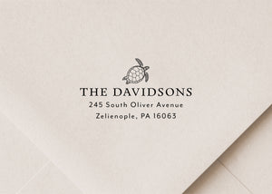 Sea Turtle Return Address Stamp - Nautical Beach Theme