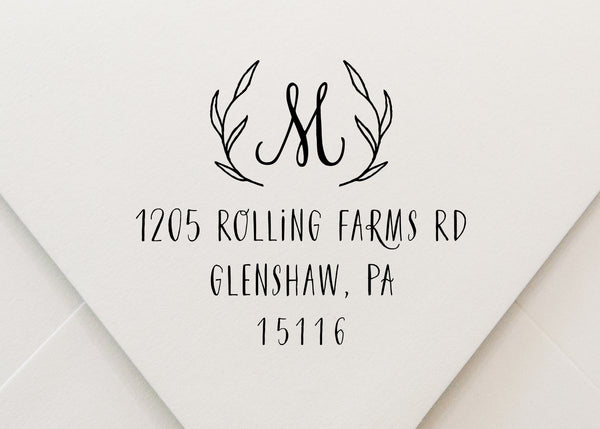 Laurel Monogram Return Address Stamp