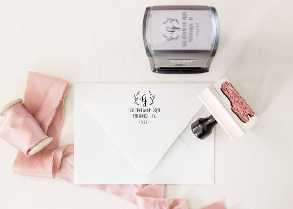 Laurel Monogram Return Address Stamp