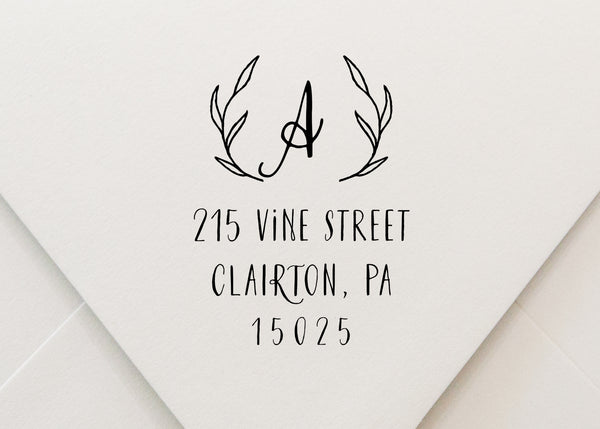 Laurel Monogram Return Address Stamp