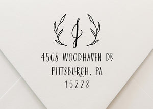 Laurel Monogram Return Address Stamp